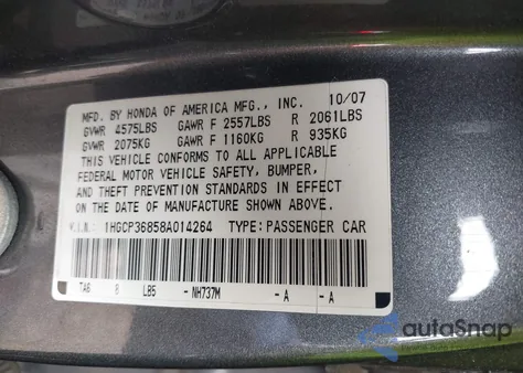 2008 Honda Accord 3.5 Ex-L from USA, damaged, VIN 1HGCP36858A014264